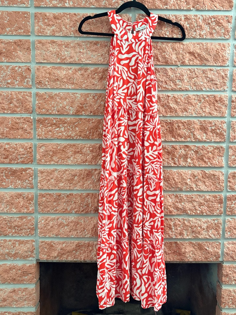 Sleeveless Red and White Printed Maxi Dress